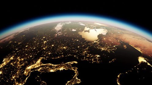 دانلود عکس فضایی خورشید و سیاره زمین در شب