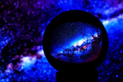 دانلود عکس ستارگان کهکشان راه شیری در یک توپ کریستالی منعکس شده اند