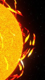 دانلود عکس شعله خورشیدی خورشید در پس زمینه فضا رندر عمودی سه بعدی