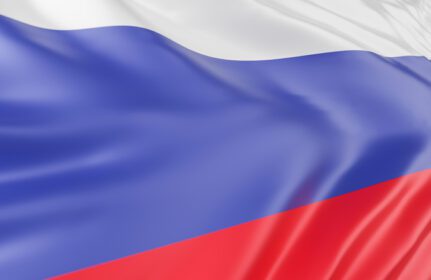 دانلود عکس زیبای پرچم فدراسیون روسیه به اهتزاز نزدیک روی بنر