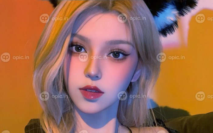 دانلود والپیپر CGI cosplay سه بعدی دختر فانتزی گوش حیوانات رژ لب آسیایی