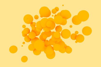 دانلود عکس آدامس حباب های زرد پویا جهنده توپ های سه بعدی برای