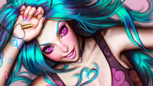 دانلود والپیپرهای دیجیتال هنر زنانه گلوله موهای آبی خندان دختر فانتزی