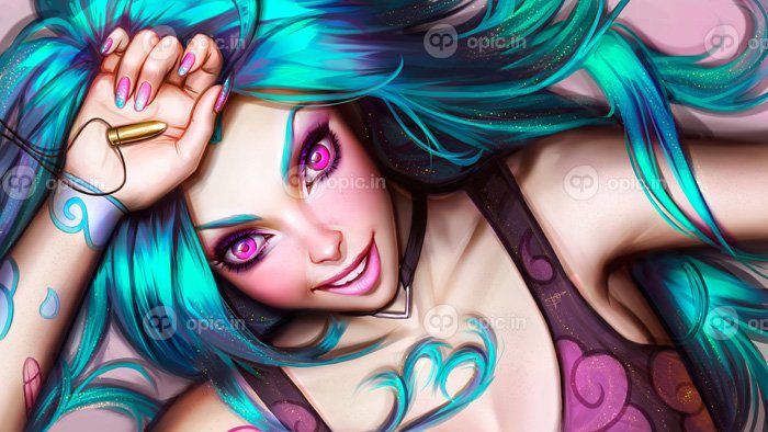 دانلود والپیپرهای دیجیتال هنر زنانه گلوله موهای آبی خندان دختر فانتزی