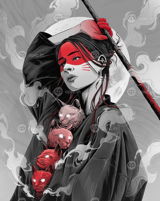 دانلود والپیپرهای دیجیتالی آثار هنری دیجیتال تصویرسازی نقاشی پرتره زنان قرمز گربه چکیده
