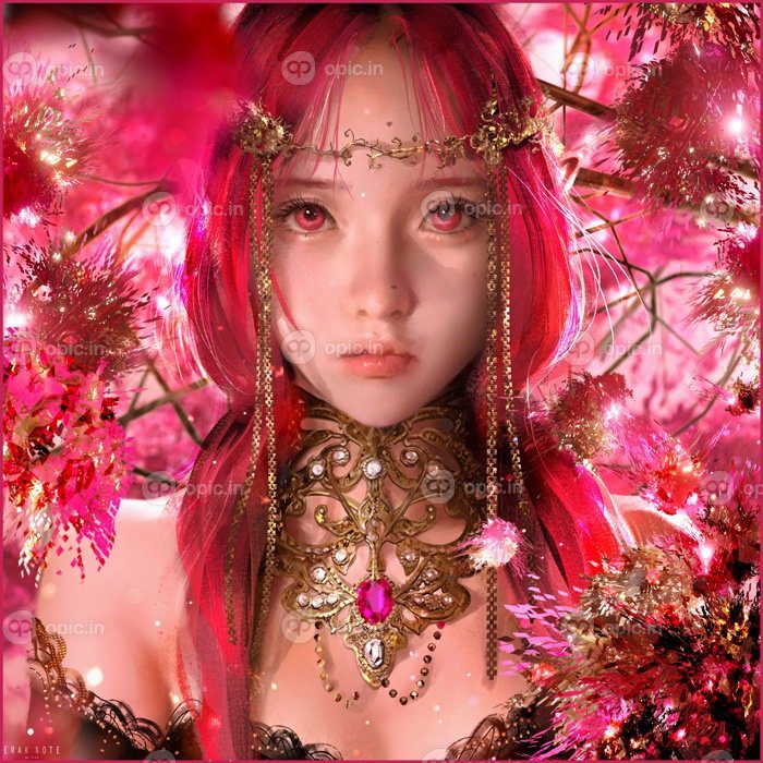 دانلود والپیپرهای دیجیتالی آثار هنری دیجیتال تصویر پرتره با نگاه به بیننده زنان هنر فانتزی دختر فانتزی اراک یادداشت جواهرات چشم قرمز مو قرمز