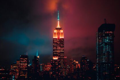 دانلود والپیپرهای امپایر استیت بیلدینگ نیویورک سیتی نورهای شهری شبانه ایالات متحده آمریکا