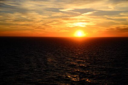 دانلود عکس غروب آفتاب در افق و دریا