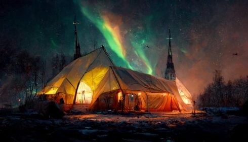 دانلود والپیپر جنگل شفق قطبی طبیعت شب زیبای شب پر ستاره کپور هنر مفهومی هنر دیجیتال Mid سفر