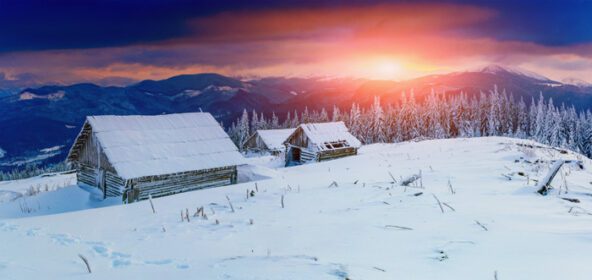 دانلود عکس منظره زمستانی در غروب آفتاب