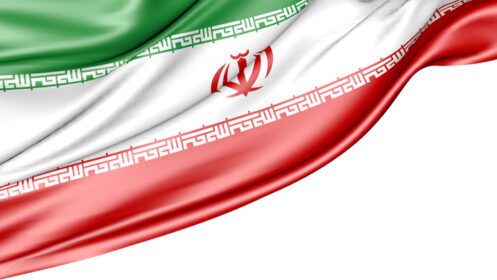 دانلود عکس پرچم ایران جدا شده روی پس زمینه سفید تصویر سه بعدی