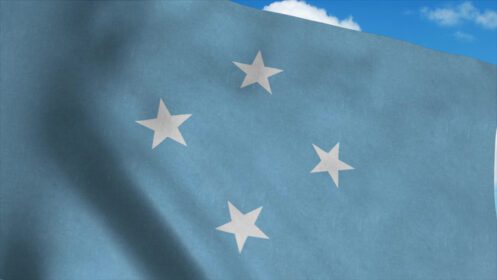 دانلود عکس پرچم میکرونزی بر روی میله پرچم که در آسمان آبی باد به اهتزاز در می آید