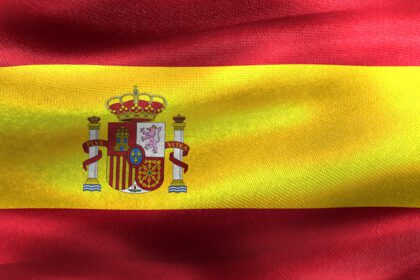 دانلود عکس پرچم اسپانیا پرچم پارچه ای واقعی اهتزاز