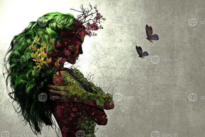 دانلود والپیپر زنان طبیعت گل پروانه پروانه آثار هنری