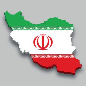 وکتور نقشه ایزومتریک سه بعدی ایران با پرچم ملی