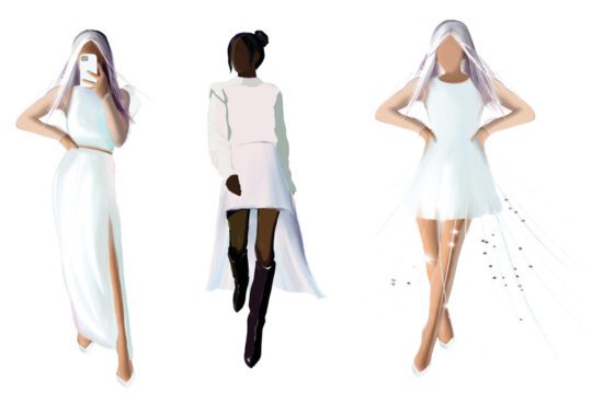 وکتور گروهی از زنان با لباس های شیک به رنگ سفید