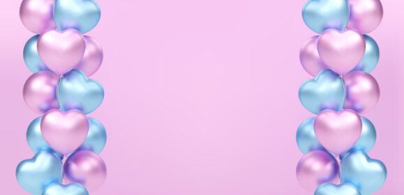 پوستر دسته گل سه بعدی از بادکنک های صورتی و آبی واقعی