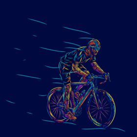 پوستر مرد دوچرخه سواری خط پاپ آرت پرتره طراحی رنگارنگ