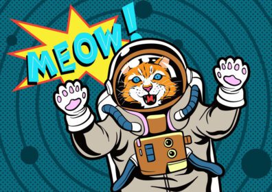 گربه فضانورد با سبک پاپ آرت می‌گوید