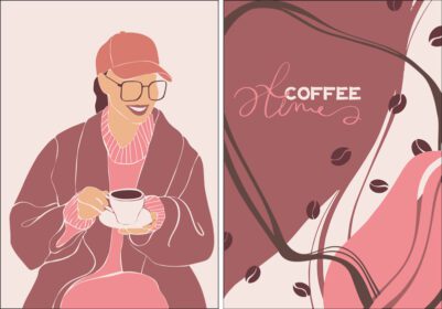 پوستر مجموعه ای از پوسترها با موضوع قهوه یک دختر جوان است