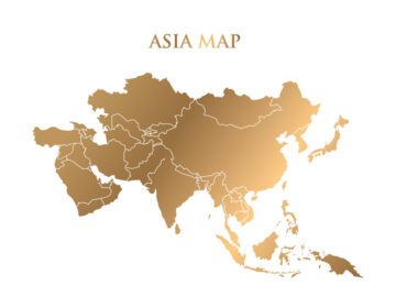 وکتور طلا نقشه آسیا با جزئیات بالا در چکیده پس زمینه سفید