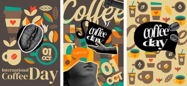 مجموعه پوستر انتزاعی کلاسیک کلاسیک روز بین المللی قهوه