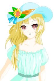 وکتور انیمه دختر با موهای زرد و کلاه آبی در تابستان