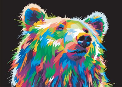 خرس رنگارنگ در پس زمینه مشکی سبک پاپ آرت جدا شده