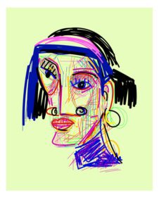 پوستر چهره انتزاعی مرد زن، هنر خط کشیده شده با دست خشن