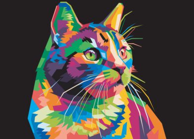 پاپ آرت رنگارنگ به سبک سر گربه مناسب برای بنرهای پوستر