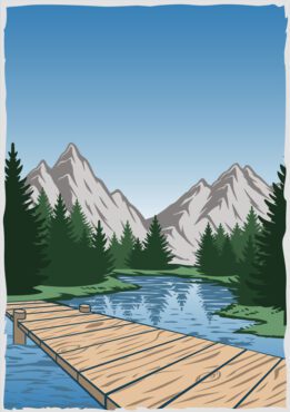 وکتور پوستر پرنعمت رنگی با دریاچه کوه