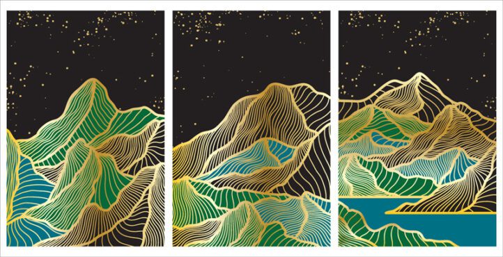 وکتور طرح کاغذ دیواری کوه طلایی با هنر منظره لوکس