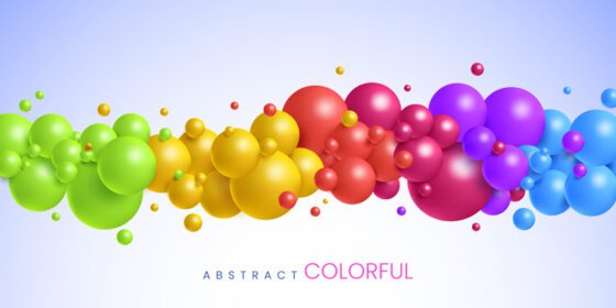 بنر ترکیب توپ های سه بعدی انتزاعی رنگارنگ در اندازه های مختلف