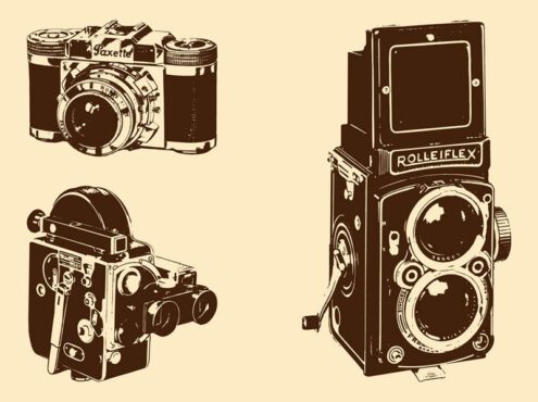 عکس برداری وکتور گرافیک وکتور دوربین های مختلف آنالوگ گرافیک گرانج دوربین رولیفلکس با فلاش در بالا مدل سری براون پکست و وکتور رایگان دوربین فیلمبرداری قدیمی برای