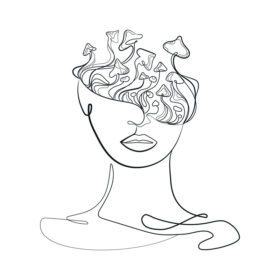 پوستر چهره زن انتزاعی با قارچ روی سر خط هنری مینیمال