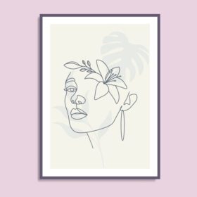 پوستر انتزاعی گل زن دختر گلدار هنر خط صورت طبیعی