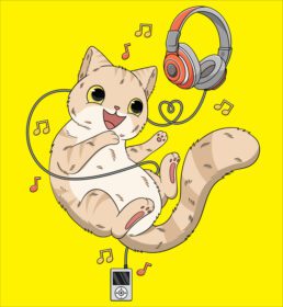 وکتور گربه با موسیقی هدفون