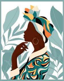 پوستر زن آفریقایی با روسری ملی رنگارنگ روی یک