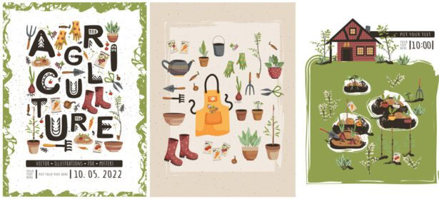 تصویر برداری پوستر کشاورزی و باغبانی مزرعه