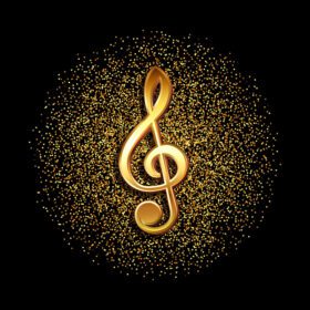 وکتور نماد موسیقی کلید بر روی پس‌زمینه طلایی پر زرق و برق