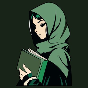 وکتور ست زن مسلمان یا عرب با حجاب و کتاب در دست