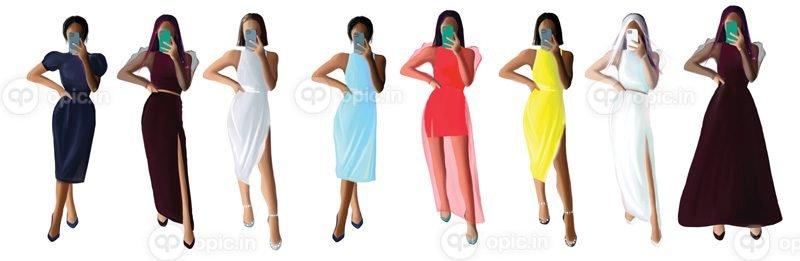 مجموعه وکتور زنان با لباس کوکتل در یک مدرسه مهمانی