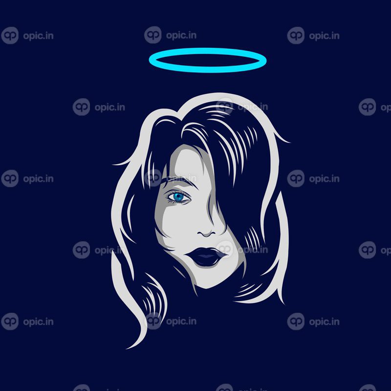پوستر فرشته دختر خط پاپ آرت پرتره آرم طرح رنگارنگ با