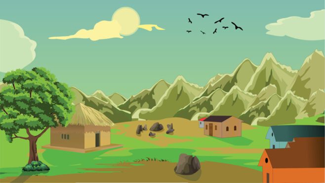 وکتور پس زمینه کارتونی روستای پاکستان در منظره