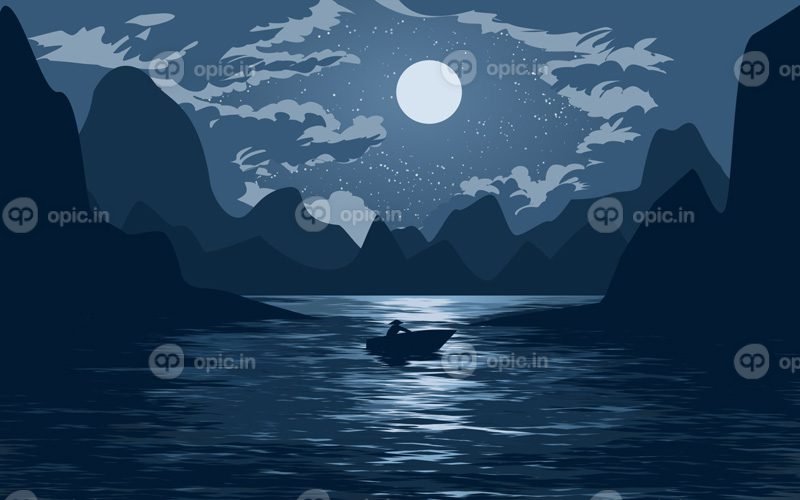 وکتور منظره شب آرام آرام بر فراز رودخانه وکتور شب
