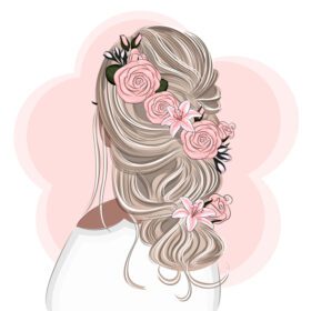 وکتور بلوند با مدل موی زیبا با مد گل