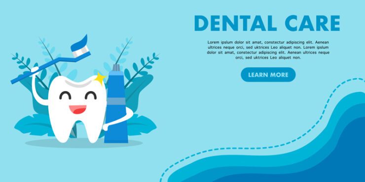 وکتور وب بنر حرفه ای دندانپزشک یا صفحه فرود با دندان