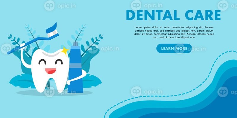 وکتور وب بنر حرفه ای دندانپزشک یا صفحه فرود با دندان