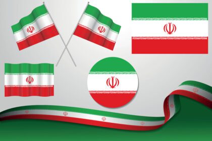 مجموعه وکتور پرچم ایران در طرح های مختلف آیکون پرچم گردان