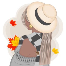 پوستر پاییزی بلوند مد روز با شال و کلاه که پاییز را نگه می دارد